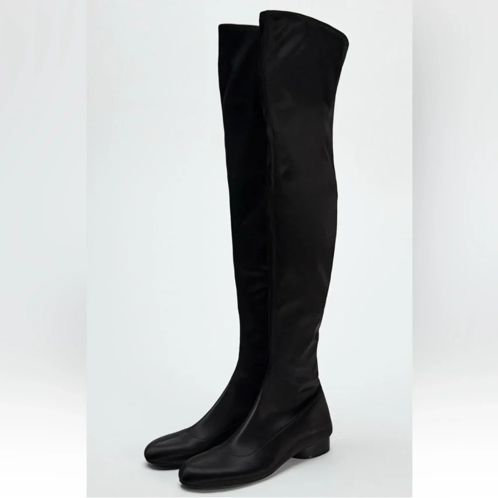 Zara Black Over-the-Knee Satin Boots - Picture 3 of 3